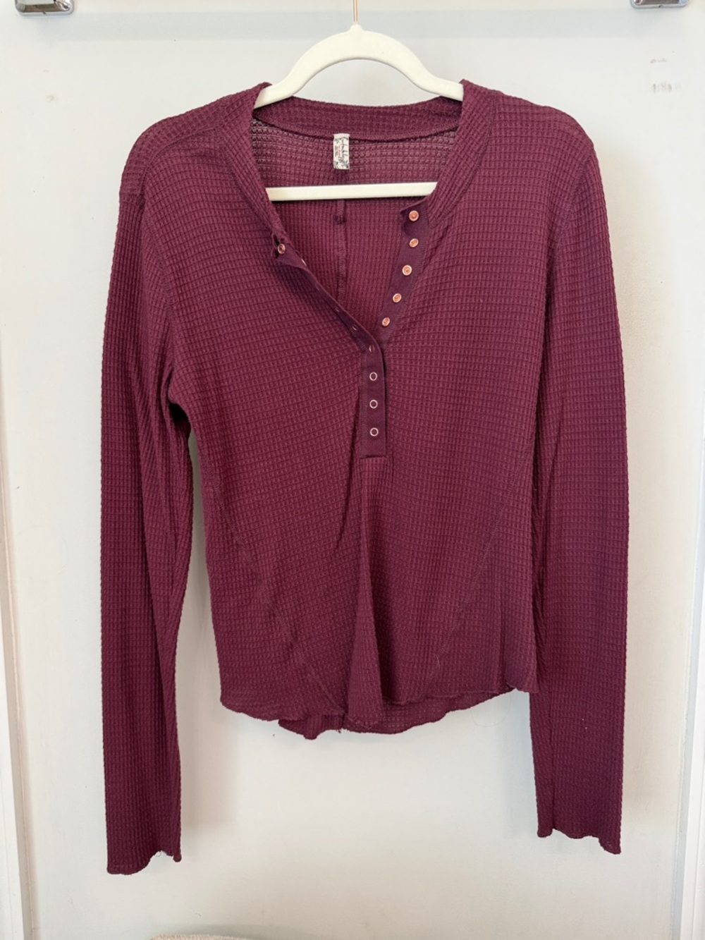Free People Waffle Knit Henley Long Sleeve Top - Plum
